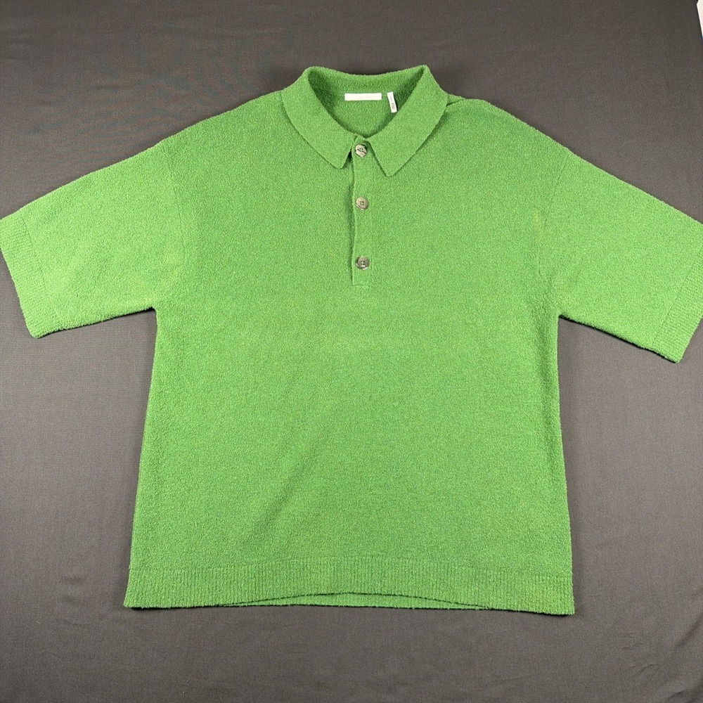 VINTAGE HELMUT LANG French Terry Polo - XL - Green - 3 Button - Oversized